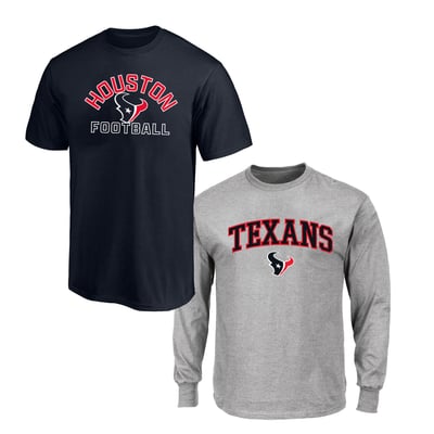  Houston Texans Fanatics Big & Tall T-Shirt and Long Sleeve T-Shirt Combo Pack - Navy/Gray
