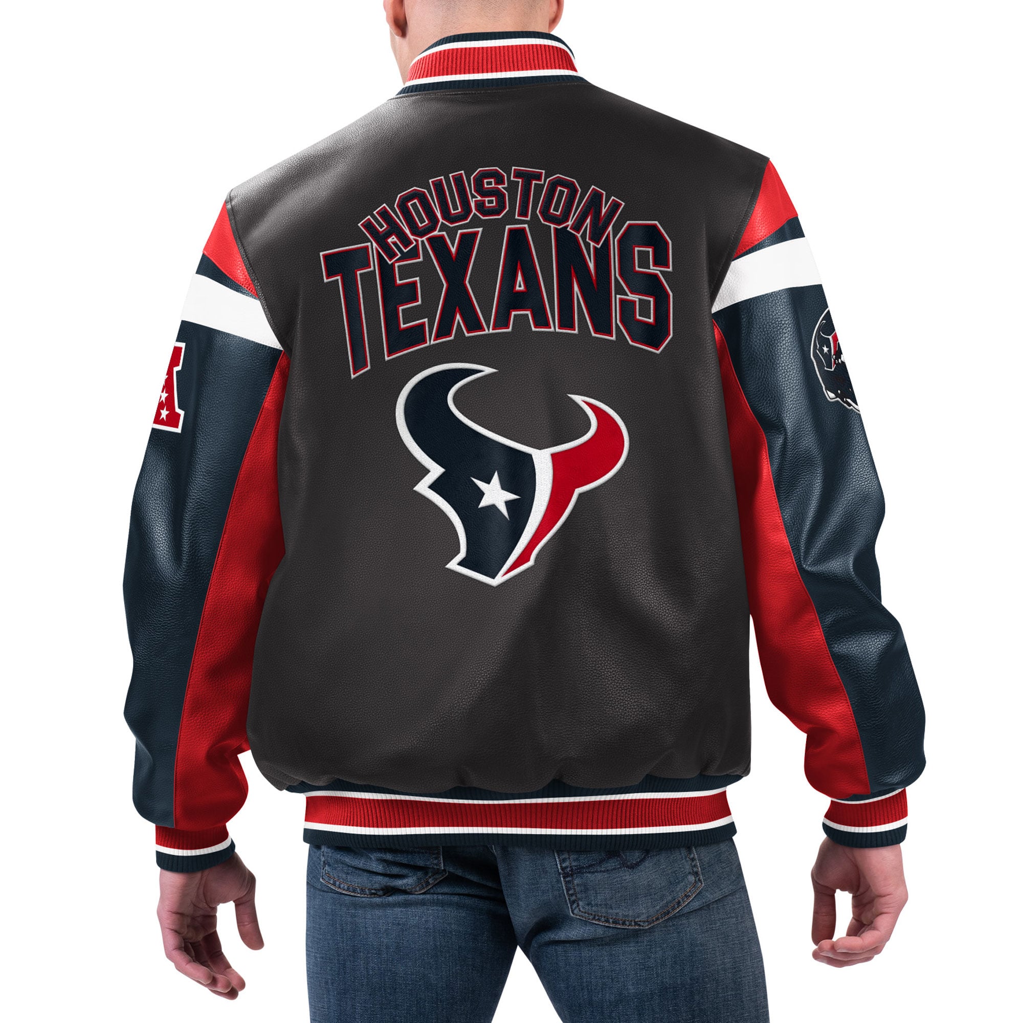 PRO NFL◇HOUSTON TWXANS/スタジャン/XL/レザー/BLK STANDARD NFL 