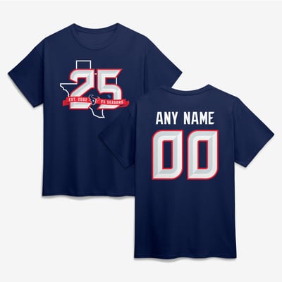 Houston Texans 25th Season Personalized Name & Number T-Shirt - Navy