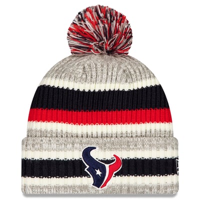 Houston Texans New Era Stripe Cuff Knit Hat with Pom - Navy/Gray