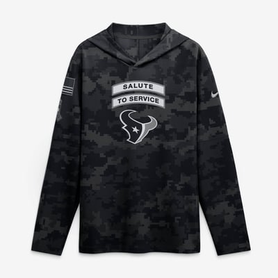  Houston Texans Nike 2026 Salute to Service Sideline Lightweight Hooded Dri-FIT Long Sleeve Top - Black