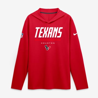 Houston Texans Nike Sideline Game On Lightweight Long Sleeve Hooded Dri-FIT Top - Red