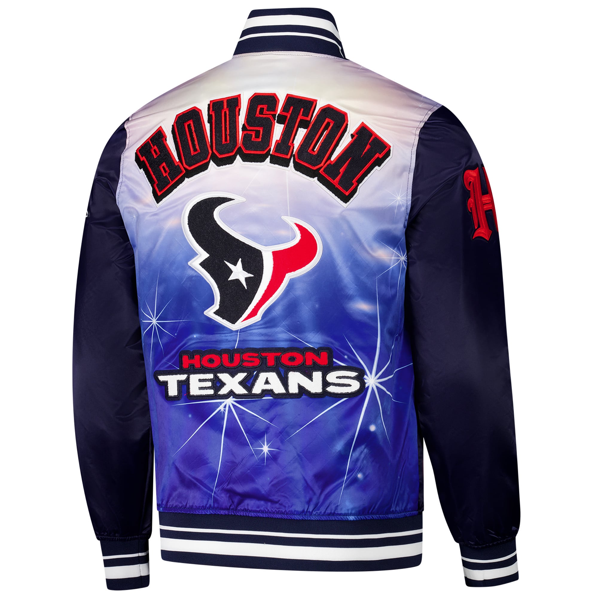 PRO NFL◇HOUSTON TWXANS/スタジャン/XL/レザー/BLK STANDARD NFL 