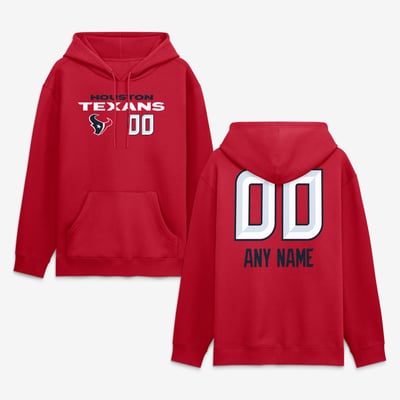Houston Texans  Touchdown Wordmark Personalized Name & Number Hoodie - Red