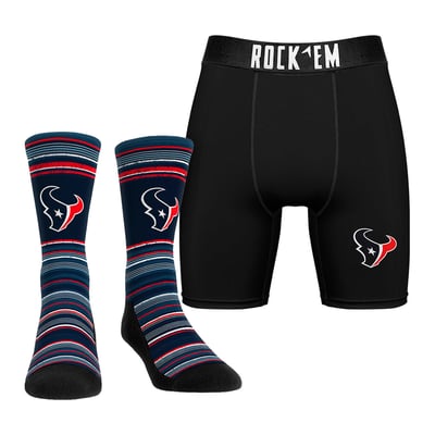  Houston Texans Rock Em Primary Crew Socks & Boxer Briefs Combo Pack