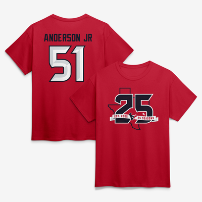 Will Anderson Jr. Houston Texans 25th Season Player Name & Number T-Shirt - Red