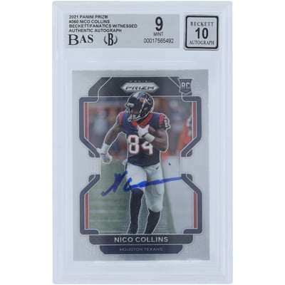 Nico Collins Houston Texans Autographed 2021 Panini Prizm #360 Beckett Fanatics Witnessed Authenticated 9/10 Rookie Card