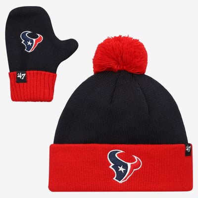 Houston Texans '47 Toddler Bam Bam Cuffed Knit Hat with Pom & Mittens Set - Navy