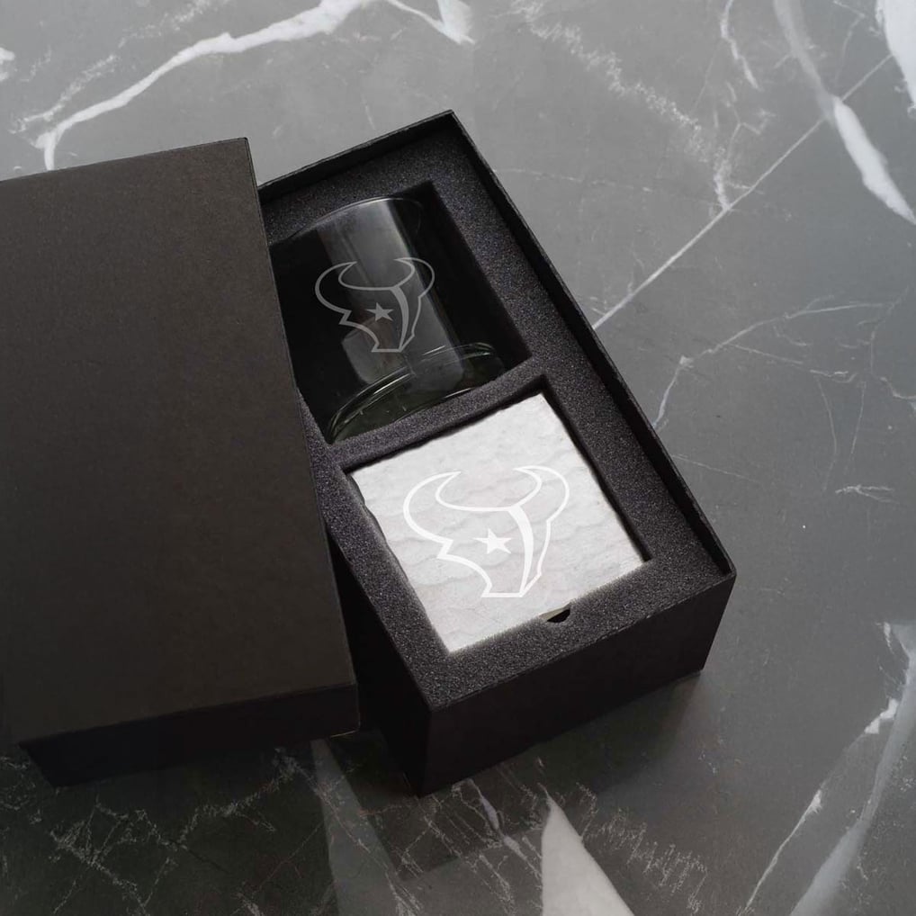 Houston Texans Wendell August Forge Etched Rocks Glass & Square Coaster Set