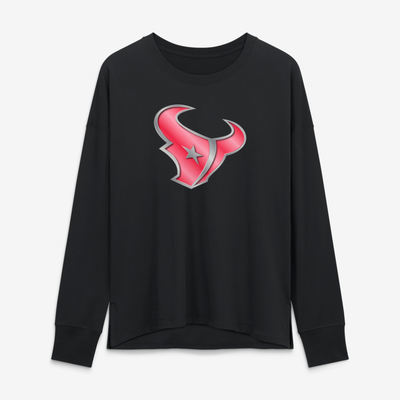 Houston Texans Women's Metallic Mascot Long Sleeve T-Shirt - Black