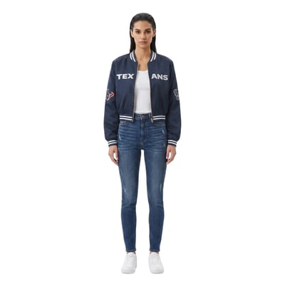 Houston Texans FABGATING by Cuce Women's Cropped Team Full-Zip Bomber Jacket - Navy