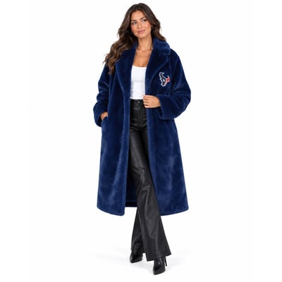 Houston Texans FABGATING by Cuce Women's Longline Crystal Faux Fur Jacket - Navy