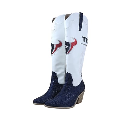  Houston Texans FABGATING by Cuce Women's Crystal Cowboy Boots - White