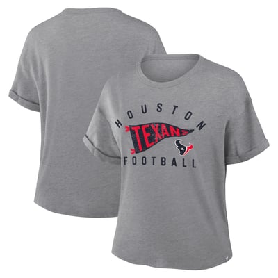 Houston Texans Fanatics Women's Pennant Wave Tribute Tri-Blend Boxy T-Shirt - Heather Gray