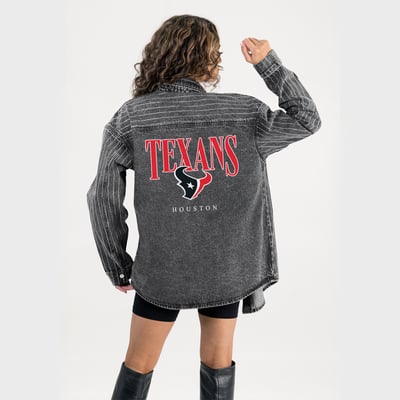  Houston Texans Gameday Couture Women's End Zone Energy Rhinestone Washed Full-Snap Denim Overshirt - Black