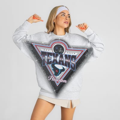 Houston Texans Gameday Couture Women's Chasing Victory Rhinestone Spray Oversized Fleece Sweatshirt - Heather Gray