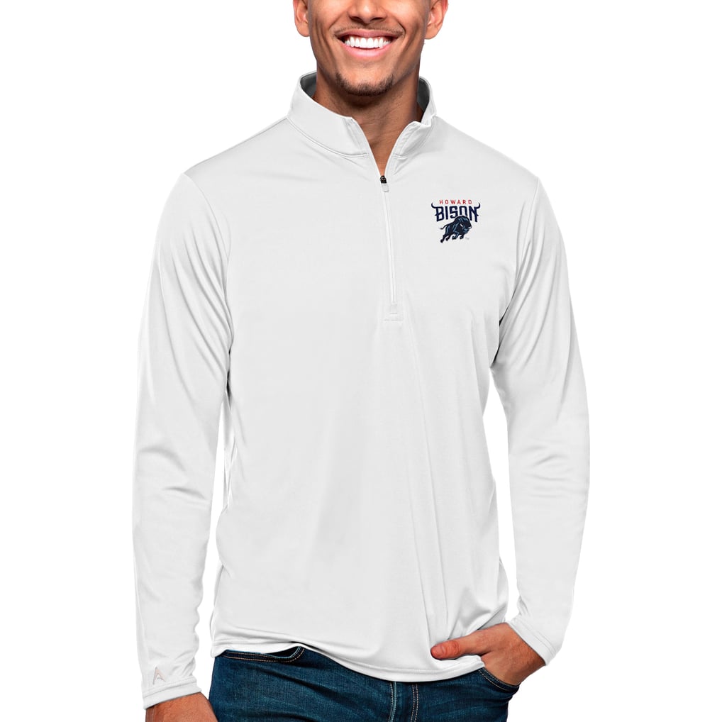 Howard Bison Antigua Tribute Quarter-Zip Pullover Top - White