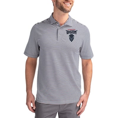  Howard Bison Cutter & Buck Virtue Recycled Stripe Featherlight Pique Polo - Navy