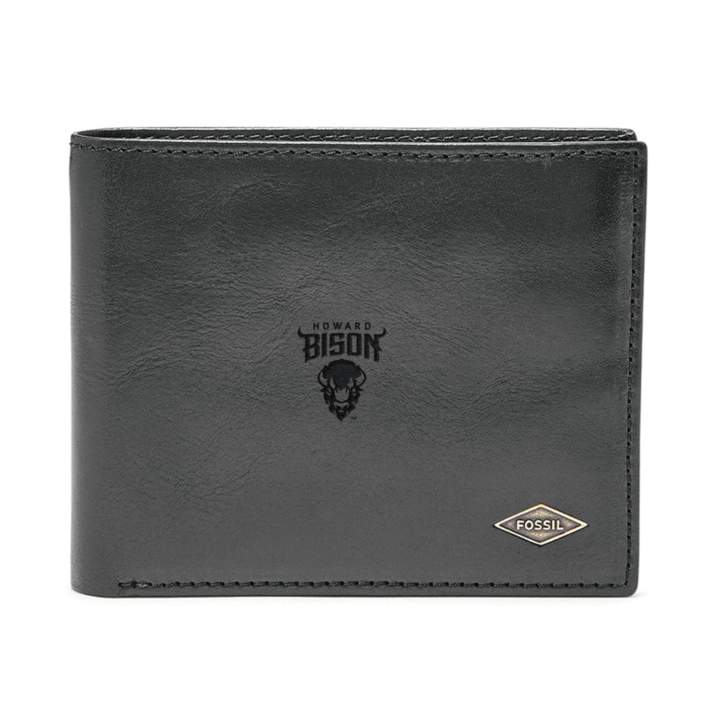 Howard Bison Fossil Leather Ryan RFID Flip ID Bifold Wallet - Black