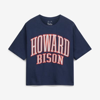 Howard Bison Pressbox Women's Oversized Nelson Arch Over Logo Slub T-Shirt - Navy