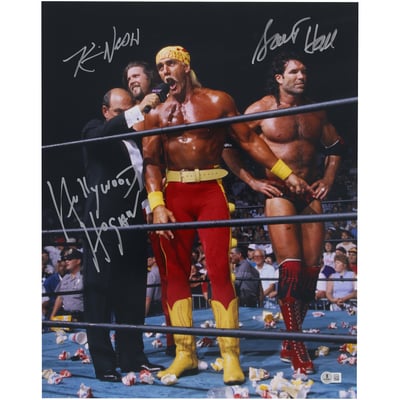 Hulk Hogan, Scott Hall & Kevin Nash WWE Autographed Fanatics Authentic 16" x 20" 1996 Bash at the Beach Photograph 