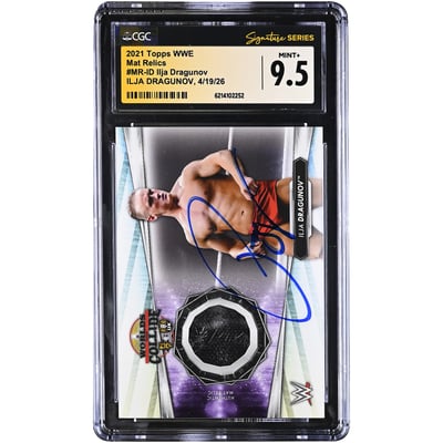 Ilja Dragunov WWE Autographed 2021 Topps WWE Mat Relics #MR-ID CGC Fanatics Witnessed Authenticated MINT+ 9.5 Rookie Card