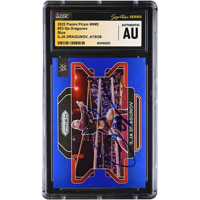 Ilja Dragunov WWE Autographed 2022 Panini Prizm WWE Blue #53 #/199 CGC Fanatics Witnessed Authenticated Card