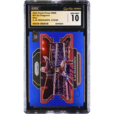 Ilja Dragunov WWE Autographed 2022 Panini Prizm WWE Blue #53 #/199 CGC Fanatics Witnessed Authenticated GEM MINT 10 Card