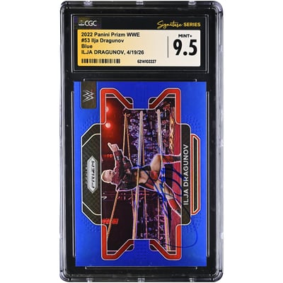 Ilja Dragunov WWE Autographed 2022 Panini Prizm WWE Blue #53 #/199 CGC Fanatics Witnessed Authenticated MINT+ 9.5 Card