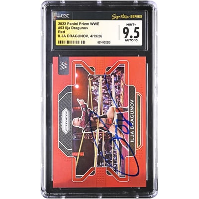 Ilja Dragunov WWE Autographed 2022 Panini Prizm WWE Red #53 #/299 CGC Fanatics Witnessed Authenticated 9.5/10 Card