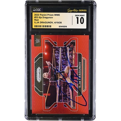 Ilja Dragunov WWE Autographed 2022 Panini Prizm WWE Red #53 #/299 CGC Fanatics Witnessed Authenticated GEM MINT 10 Card