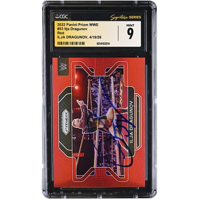 Ilja Dragunov WWE Autographed 2022 Panini Prizm WWE Red #53 #/299 CGC Fanatics Witnessed Authenticated MINT 9 Card