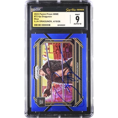 Ilja Dragunov WWE Autographed 2023 Panini Prizm WWE Blue #72 #/199 CGC Fanatics Witnessed Authenticated 9/10 Card