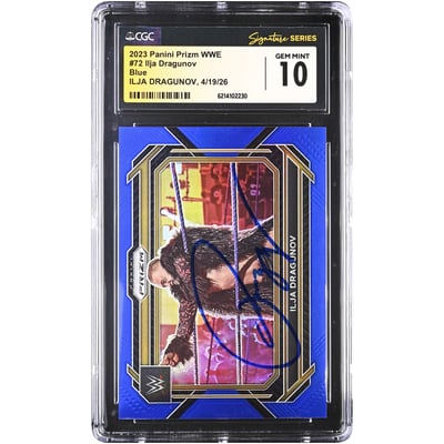 Ilja Dragunov WWE Autographed 2023 Panini Prizm WWE Blue #72 #/199 CGC Fanatics Witnessed Authenticated GEM MINT 10 Card
