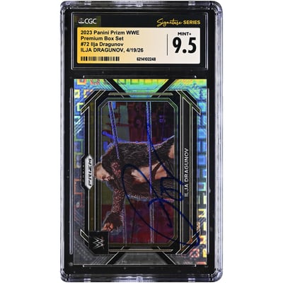 Ilja Dragunov WWE Autographed 2023 Panini Prizm WWE Premium Box Set #72 #/199 CGC Fanatics Witnessed Authenticated MINT+ 9.5 Card