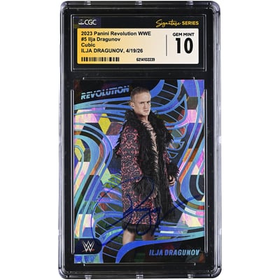Ilja Dragunov WWE Autographed 2023 Panini Revolution WWE Cubic #5 #/49 CGC Fanatics Witnessed Authenticated GEM MINT 10 Card