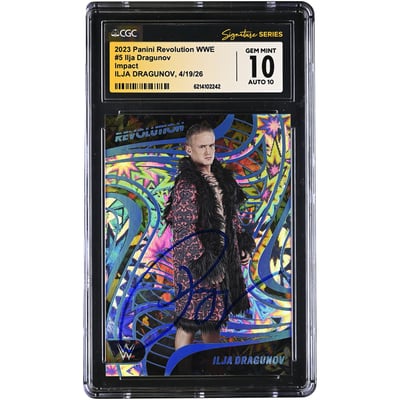 Ilja Dragunov WWE Autographed 2023 Panini Revolution WWE Impact #5 #/199 CGC Fanatics Witnessed Authenticated 10/10 Card
