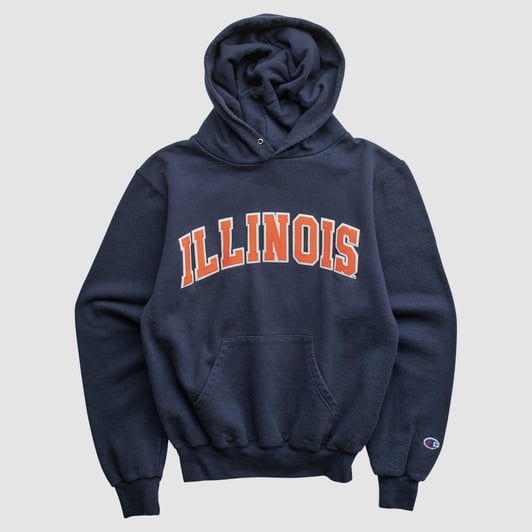 Illinois Fighting Illini Champion 2000s Hooded Pullover Sweatshirt - Navy - XS by Fanatics Real Vintage