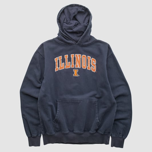 Illinois Fighting Illini Old Varsity Brand 2000s Hooded Pullover Sweatshirt - Navy - XXS by Fanatics Real Vintage