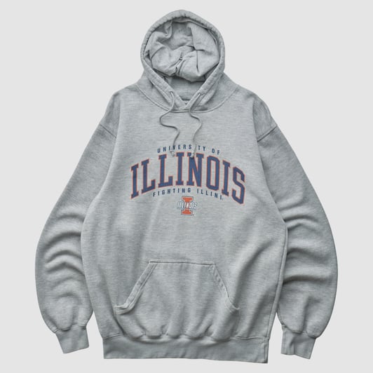 Illinois Fighting Illini Soffe 2000s Hooded Pullover Sweatshirt - Gray - M by Fanatics Real Vintage