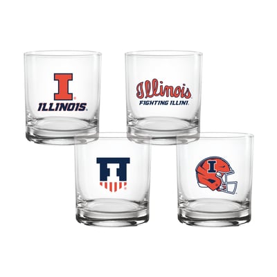  Illinois Fighting Illini Indigo Falls Core 4-Pack Collectors Rocks Glass Set
