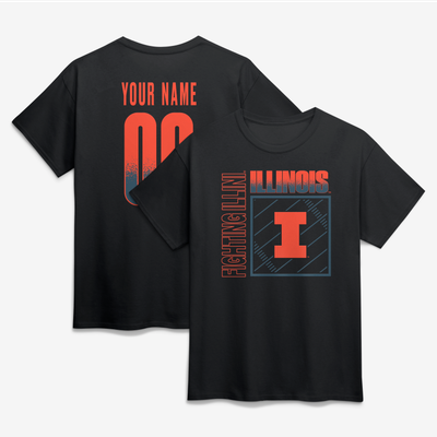 Illinois Fighting Illini Big & Tall Home Field Pop Personalized Any Name & Number T-Shirt - Black