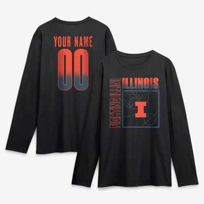 Illinois Fighting Illini  Home Court Pop Personalized Any Name & Number Long Sleeve T-Shirt - Black