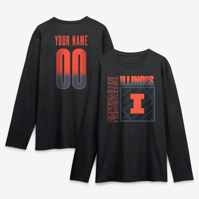 Illinois Fighting Illini  Home Field Pop Personalized Any Name & Number Long Sleeve T-Shirt - Black