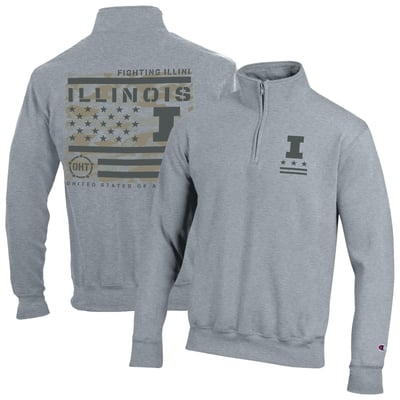  Illinois Fighting Illini Champion Operation Hat Trick Flag Powerblend Fleece Quarter-Zip Pullover - Gray
