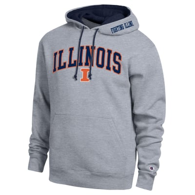  Illinois Fighting Illini Champion Arch Tackle Twill Hoodie - Heather Gray