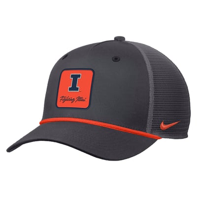  Illinois Fighting Illini Nike Primetime Logo Script Rise Rope Trucker Adjustable Hat - Anthracite