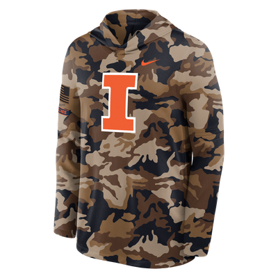 Illinois Fighting Illini Nike 2026 Military Appreciation Dri-FIT Hooded Long Sleeve T-Shirt - Camo