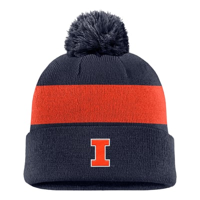 Illinois Fighting Illini Nike Primetime Logo Stripe Knit Hat with Pom - Navy