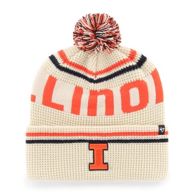  Illinois Fighting Illini '47 Unisex Quattrle Waffle Cuffed Knit Hat with Pom - Cream